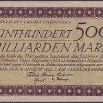 NOTGELD Weimar 500 Milliarden Mark 09.08.1923 - Landesregierung Thüringen