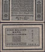 NOTGELD Weimar 1 Billion Mark 09.08.1923 - Landesregierung Thüringen