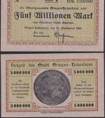 NOTGELD Singen-Hohentwiel 5 Millionen Mark 20.09.1923 - Stadtgemeinde Thüringen