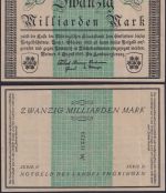 NOTGELD Weimar 20 Milliarden Mark 09.08.1923 - Landesregierung Thüringen