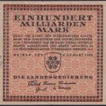 NOTGELD Weimar 100 Milliarden Mark 09.08.1923 - Landesregierung Thüringen