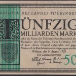 NOTGELD Weimar 50 Milliarden Mark 09.08.1923 - Landesregierung Thüringen