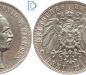 SACHSEN, 3 Mark 1911 E, König Friedrich August, Jg. 135