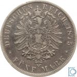 BAYERN, 5 Mark 1875 D, König Ludwig II., J.42, Silber