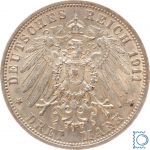 WÜRTTEMBERG, 3 Mark 1911 F, König Wilhelm II. & Charlotte, J.177