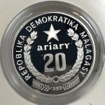 MADAGASCAR - 20 ARIARY 1988 PP - RUFFED LEMUR - 925 Silber WWF OVP CoA