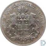 HAMBURG, 5 Mark 1876 J, Stadtwappen, Jäger 62, Silbermünze
