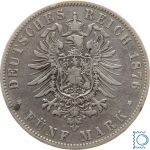HAMBURG, 5 Mark 1876 J, Stadtwappen, Jäger 62, Silbermünze