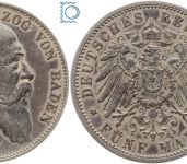 BADEN, 5 Mark 1904 G, Großherzog Friedrich, J.33, Silber