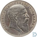 BADEN, 5 Mark 1904 G, Großherzog Friedrich, J.33, Silber