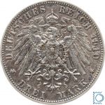 SACHSEN, 3 Mark 1910 E, König Friedrich August, Jg. 135, Patina