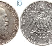 BAYERN, 3 Mark, Prinzregent Luitpold, 1911 D, J. 49, Silber