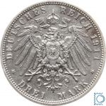 BAYERN, 3 Mark, Prinzregent Luitpold, 1911 D, J. 49, Silber