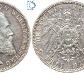 WÜRTTEMBERG, 3 Mark 1912 F, König Wilhelm II., Silber, J.175