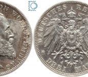 WÜRTTEMBERG, 3 Mark 1909 F, König Wilhelm II., Silber, J.175