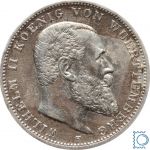 WÜRTTEMBERG, 3 Mark 1909 F, König Wilhelm II., Silber, J.175