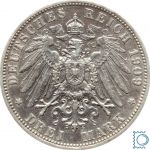 WÜRTTEMBERG, 3 Mark 1909 F, König Wilhelm II., Silber, J.175
