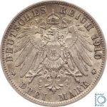 WÜRTTEMBERG, 3 Mark 1910 F, König Wilhelm II., Silber, J.175