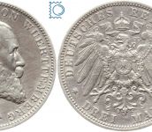 WÜRTTEMBERG, 3 Mark 1908 F, König Wilhelm II., Silber, J.175