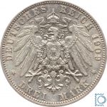 SACHSEN, 3 Mark 1909 E, König Friedrich August, Jg. 135, Patina