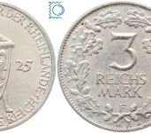 Weimar, 3 Reichsmark 1925 F | Jahrtausendfeier der Rheinlande | Jg. 321, Silber