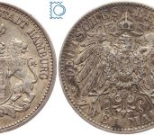 HAMBURG Stadtwappen, 3 Mark 1911 J, Jg. 64, Patina!