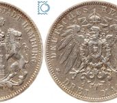 HAMBURG Stadtwappen, 3 Mark 1911 J, Jg. 64, Silber