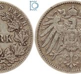 KAISERREICH, 1 Mark, 1892 F, Jg. 17, Silbermünze großer Adler