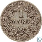 KAISERREICH, 1 Mark, 1892 F, Jg. 17, Silbermünze großer Adler