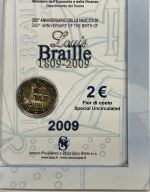 Italien 2 Euro 2009 - Louis Braille - Original in Coincard Blister OVP
