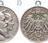 BADEN, 2 Mark 1906 G, Friedrich + Luise - Goldene Hochzeit - Anhänger