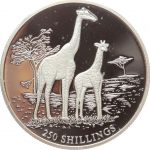 Somalia, 250 Schilling 1999, Giraffen, Silber 999 PP in Kapsel