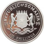Somalia, 250 Schilling 1999, Giraffen, Silber 999 PP in Kapsel