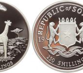 Somalia, 250 Schilling 1999, Giraffen, Silber 999 PP in Kapsel