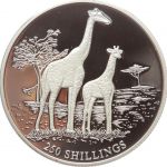 Somalia, 250 Schilling 1999, Giraffen, Silber 999 PP in Kapsel
