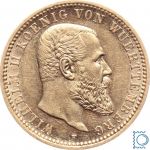 Kaiserreich, Württemberg 10 Mark 1906 F, Wilhelm II., Jäger 295, Goldmünze