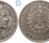 BAYERN, 5 Mark, König OTTO, 1876 D, J.46, Silber, Kursmünze