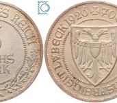 Weimar 3 Mark 1926 A, 700 Jahre Jahre Reichsfreiheit Lübeck, J.323, Silber