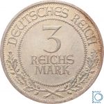 Weimar 3 Mark 1926 A, 700 Jahre Jahre Reichsfreiheit Lübeck, J.323, Silber