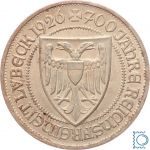 Weimar 3 Mark 1926 A, 700 Jahre Jahre Reichsfreiheit Lübeck, J.323, Silber