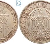 Weimar 3 Mark 1929 E, 100 Jahre Burg und Stadt Meissen, J.338, Silber