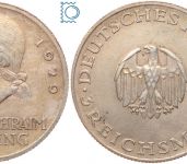 Weimar 3 Mark 1929 E, Gotthold Ephraim Lessing, J.335, Silber