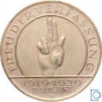 Weimar 3 Mark 1929 D, Schwurhand Hindenburg, J.340, Silber