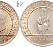 Weimar 3 Mark 1929 F, Schwurhand Hindenburg, J.340, Silber