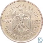 Weimar 3 Mark 1932 A, Johann Wolfgang von Goethe 100. Todestag, J.350, Silber