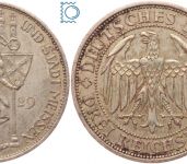 Weimar 3 Mark 1929 E, 100 Jahre Burg und Stadt Meissen, J.338, Silber