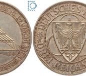 Weimar 3 Mark 1930 D, Rheinlandräumung, J.345, Silber, Patina!