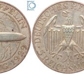 Weimar 5 Mark 1930 A | Graf Zeppelin Weltflug | J.342, Silber