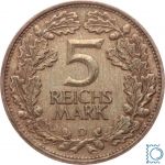 Weimar, 5 Reichsmark 1925 D, Jahrtausendfeier der Rheinlande, Jg. 321