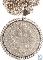 Maria Theresia Taler 1780 X mit Fassung und Kette aus Sterlingsilber 925